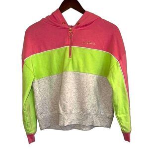Justice long sleeve pink green color block hoodie girls large